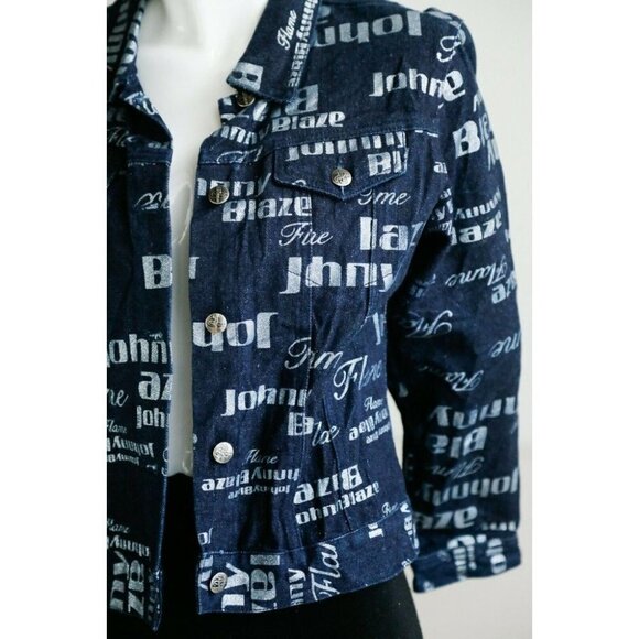 Vintage Johnny Blaze Flame Dark Denim All Over Print Women's Jacket M - Picture 5 of 12